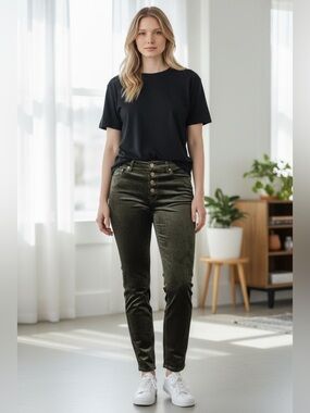 7 For All Mankind Olive Green Corduroy Button-Fly Pants